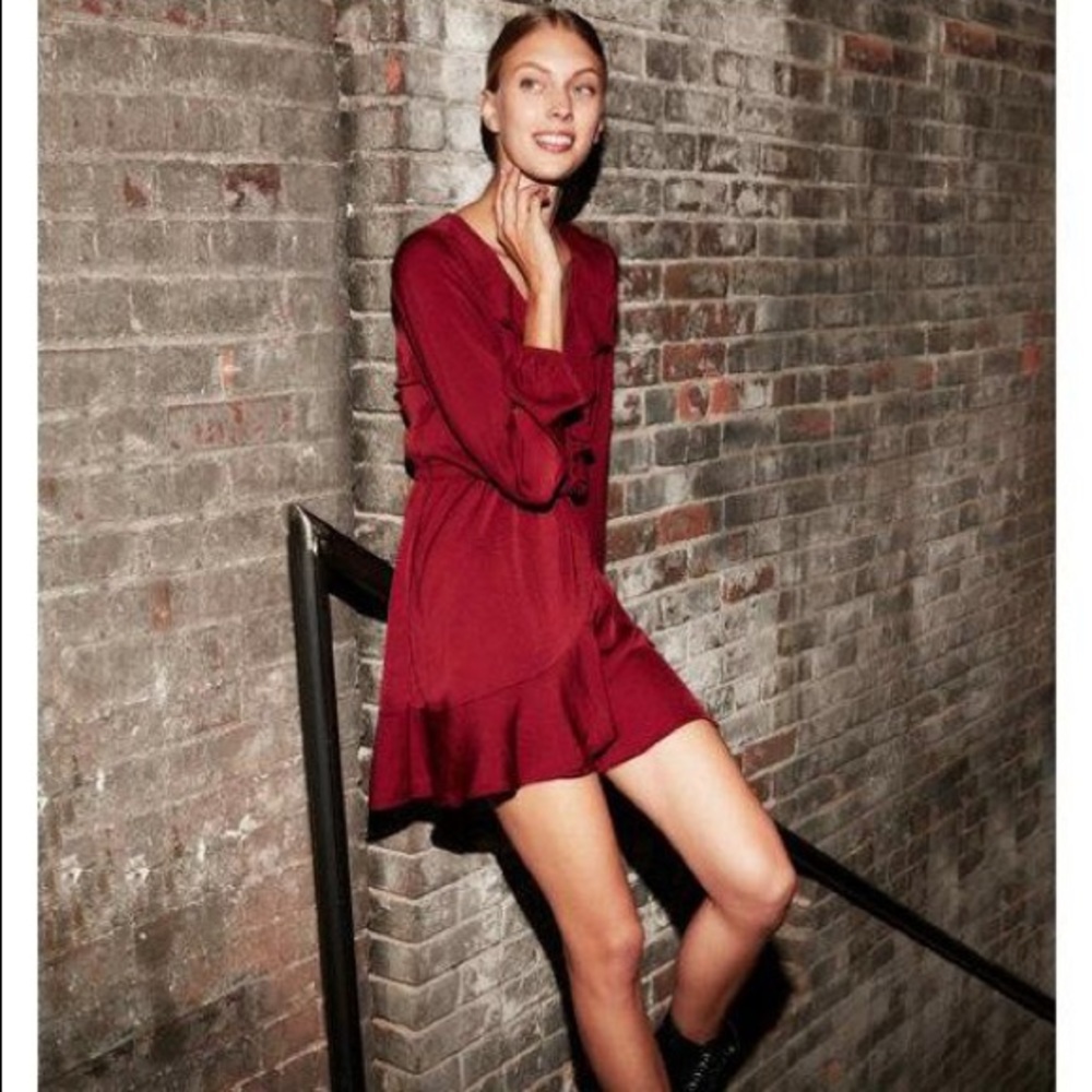 Express Petite Ruffle Fit And Flare Mini Dress